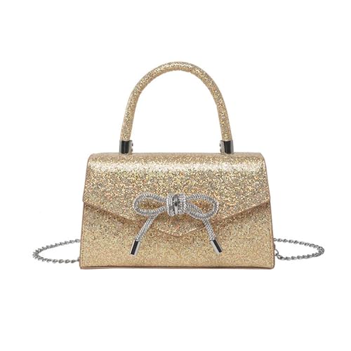 XFSRG Bolso Mujer Plateado Brillante con Lazo Elegante para Fiesta Carteras de Mano y Clutches de Moda (Oro)
