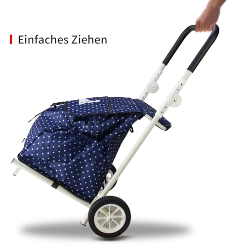 TOPWELL Einkaufstrolley, Klappbarer bis 50kg Einkaufswagen 120L Einkaufstasche Shoppingtrolley Handwagen für Einkaufen oder Transportieren von Waren, Kann als Sitz verwendet Werden. (Blau+weiß) – Bild 6