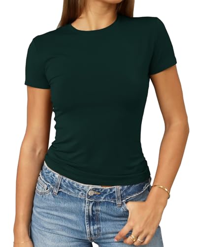 Image of Abardsion Women's Casual Basic Slim Fit T Shirts | Summer Clothes 2026 Going Out Crop Tops Short Sleeve Crew Neck Ladies Tees