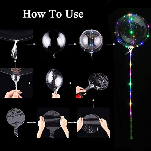 10PCS 51CM Clear LED Light Up BoBo Globos, Globo de burbujas de helio brillante colorido con palos y luces de cadena para la fiesta de cumpleaños de la boda de Navidad