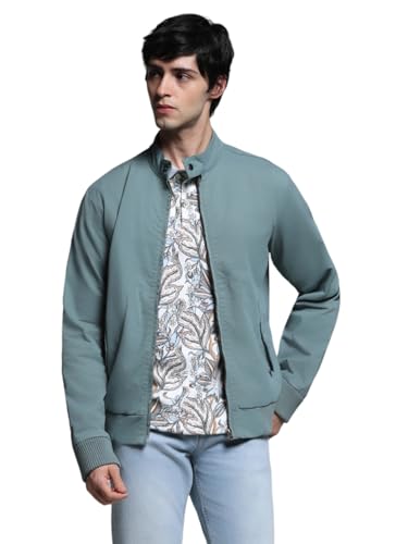 JACK & JONES Men's Mock Collar Solid Cotton Casual Bomber Jacket