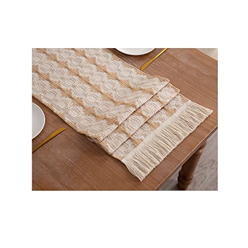 Rechteckig Tischläufer Spleißen Baumwolle mit Quaste Stickerei Einfach Klassisch Tischdecke für Landhausstil Hochzeit Geburtstag Festlich Heim Küche Kaffee Tisch Dekoration (Khaki, 33 x 180 cm) Cover