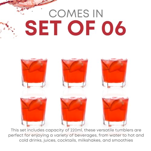 Image of Yera Desire Glass Tumbler | for Juice,Water,Cool Drinks | Mugs for Juice | 220ml, Set of 6, Transparent Clear Glass