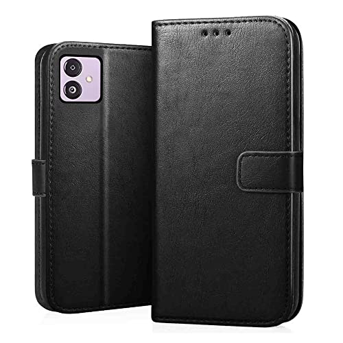 Image of CEDO Flip Cover for Samsung Galaxy F14 (5G) | Leather Finish | Inside Pockets & Inbuilt Stand | Shockproof Wallet Style Magnetic Closure Back Case Flipcover (Black)