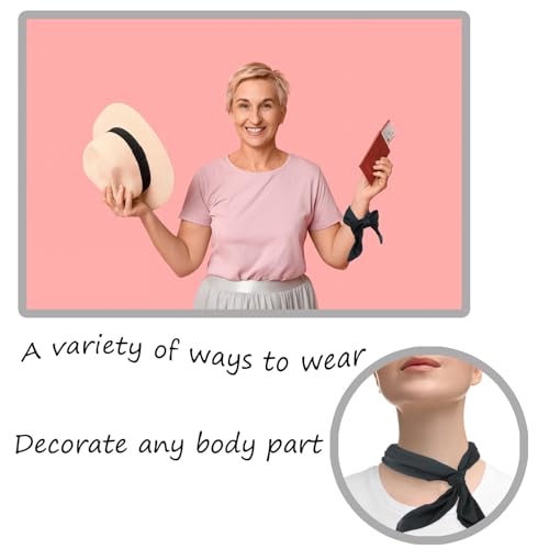 2 PCS Head Scarf Kerchief Neck Scarf Square Faux Silk Scarves Black for Halloween Accessories(27.5 * 27.5 In)3