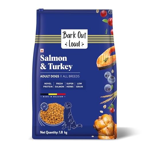 BARK OUT LOUD/Vivaldis- Fresh Salmon & Turkey | Medium/Large Adult Dog Food | Low Grain, Naturally Hypoallergenic | Rich Novel Protein & Prebiotics, Super Herbs | Fish Dry Kibbles for Dogs - 2kg