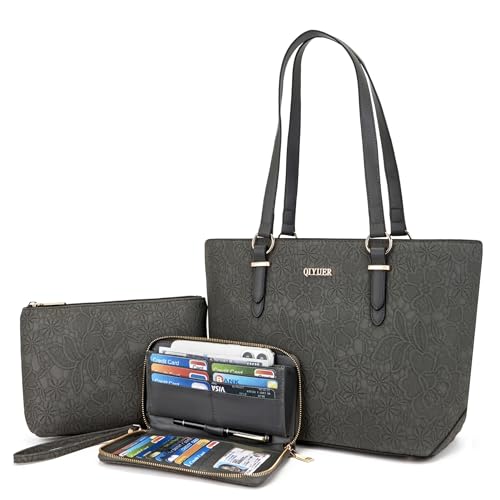 Image of Qiyuer Versatile Daily Purses with RFID Wallet for Women Tote Handbag Set | 3PCS, Fits 13 inch Tablet, Sturdy Vegan PU, Spacious, Work Use, Shoulder Satchel, Large Clutch Wallet, Makeup Bag, Ideal Gift