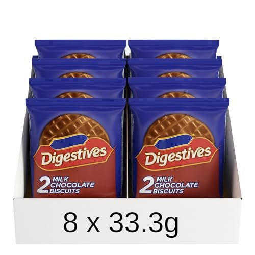 Bulk Buy Milk Chocolate Digestive Biscuit Packs Individually Wrapped Crunchy Wheat Biscuits - On-the-Go Snack, Tea & Coffee Break Treats (8, Milk Chocolate)