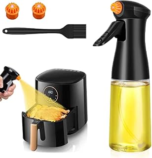 200ml Oil Sprayer Dispenser, Olive Oil Sprayer for Cooking with 2 Spray Nozzle and Oil Brush, BPA Free Refillable Oil Spray Bottle, BBQ Vinegar Olive Oil Mister for Kitchen Cooking BBQ Baking