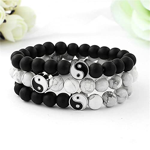 2-3Pcs Handmade Yin Yang Natural Stone Bead Bracelet Set for Women Men Best Friend Adjustable Braided Cord Strand Tai Chi Gossip Couple Matching Bracelet Friendship Jewelry Gift2