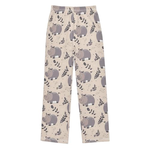 ALAZA Hippopotamus Pajamas Bottoms with Pockets Comfy Pjs Sleepwear Elastic Waistband Pajamas Pants Lounge Pants for 6-14 Years