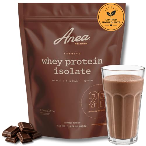 Image of Anea Protein Powder, Whey Isolate Protein Powder, Whey Isolate, 5.8g BCAAs, RBST Free, Gluten Free, Soy Free, No Fillers, No Artificial Sweeteners, Chocolate, 26g Per Serving, 20 Servings