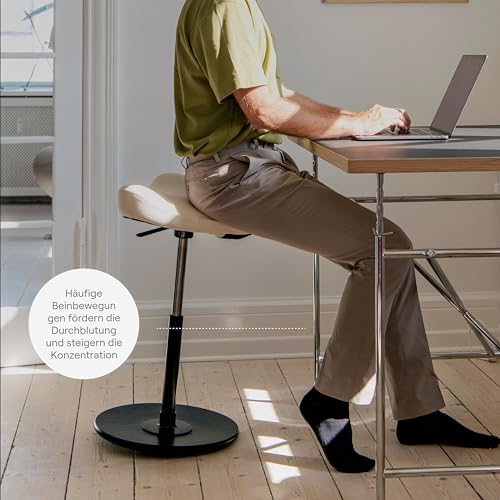Image of Varier Move Table Stool for Height Adjustable Tables, Natural Base and Fabric, Blue
