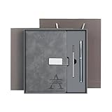 CRME A5 Lined Leather Journal and Pen Set Custom Notebooks Diary with Engraved Name Text Hardcover Notebook with Pen Ruled Journal Notebooks for Work,Writing,Travel,Note Taking,5.8 x 8.3 Inch,Grey