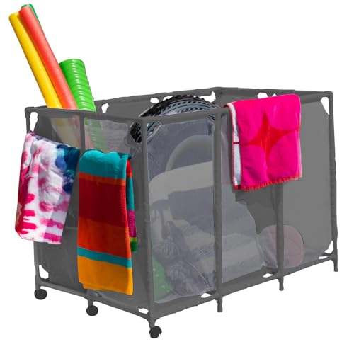 Pool Bins Pool Noodles Holder, Toys, Floats, Balls and Floats Equipment Mesh Rolling Storage Organizer Bin, Extra Large (30.2
