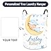 Custom Name Laundry Hamper for Girls – Personalized Baby Clothes Basket with Moon Hug Bear Design, Foldable Oxford Storage Basket with Handles for Nursery, Bedroom or Baby Gifts