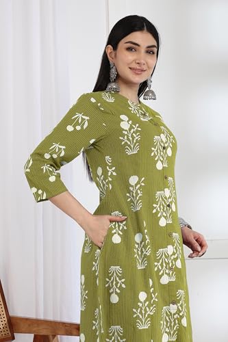 Image of MIRCHI FASHION Pure Cotton Kurti for Women | A-Line Kantha Work Printed Kurta for Woman | Ethnic Wear for Office & Daily Use (Single Piece)