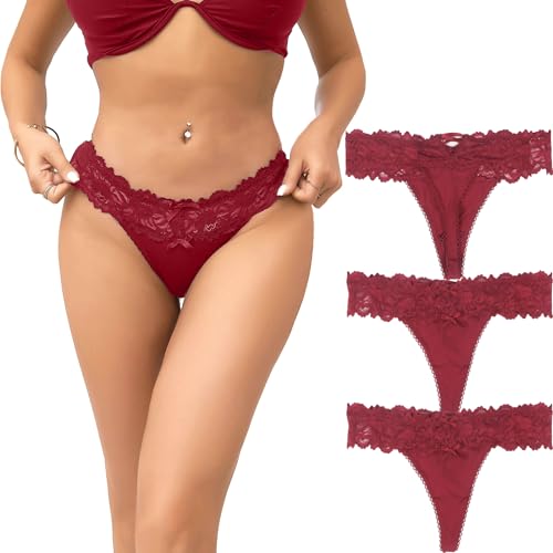 Image of ohyeah Sexy Lace G-String Thongs Panties Low Rise Underwear Undies for Women Cotton Crotch Cheeky Tangas Panties 4-18