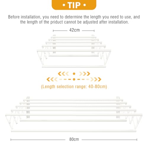 YOUDENOVA Wäscheständer Wandmontage, Wäschetrockner Wand ausziehbar mit 7 Stangen, platzsparender Trockenständer für Waschraum, Handtuchhalter aus Metall für Bad, (42-80) x 59 x 19cm, weiß