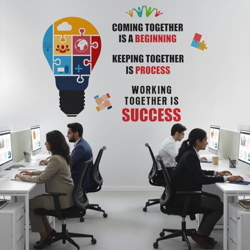 Image of StickMe Office Motivational Quotes Wall Sticker, 160 x 120 cm | Working To Gather Is Success, Multicolour, Vinyl, Peel & Stick, Self Adhesive