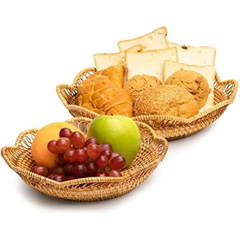 LABACRAFT Fruit And Vegetable Storage Round Wicker Baskets Rattan For Serving Potatoes Onions Bread Decor Basket Stackable Set 2 Holder Kitchen Countertop Organizing Bathroom Toys Craft (Honey Brown) Cover