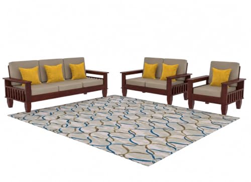 Image of Sheesham Wood 6 Seater Sofa Sets for Living Room Wooden 6 Person Sofa Set Without Coffee Table, Sofas Six Seater for Office (3+2+1, Mahogany)