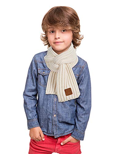 Zhanmai 2 Pieces Kids Winter Warm Knit Scarves Warm Scarf Neck Warmer For Toddlers Boys Girls (Black, Beige) #TOP2