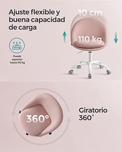Miniatura 7 de SONGMICS Silla de Oficina en Casa, Silla Giratoria de Algodón y Lino, Silla de Escritorio, Acolchada con Espuma, Altura Ajustable, para Estudio, Dormitorio, Rosa Jalea OBG020P01