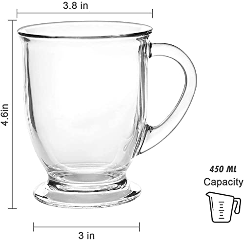 Image of 450 ML Glass Coffee Mug Set, with Convenient Handle, Tea Glasses for Hot /Cold Beverages, Thermal Shock Resistant, Tempered Glass, Mugs for Cappuccino Pack of 6 (PN - 04, 6 Count (Pack of 1))