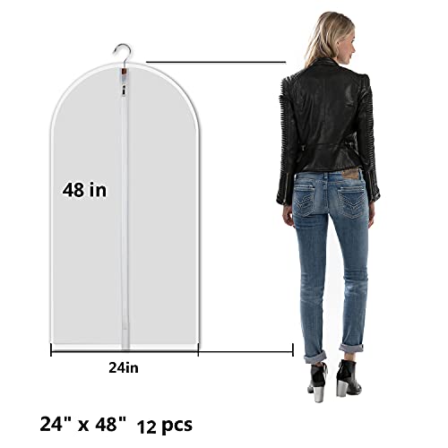 Image of MsKitchen 12 Pack Garment Bags for Hanging Clothes (24x48 inch) - Dustproof Suit Bags - Durable PEVA Dress Covers with Sturdy Zipper for Coats, Jackets, Pants & Uniforms (Translucent)