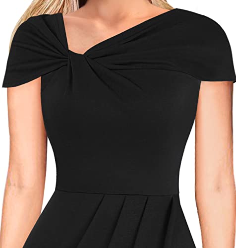 VFSHOW Womens Twist V Neck Vintage Cocktail Party Pleated Waist Ruffle Bodycon Pencil Sheath Dress3