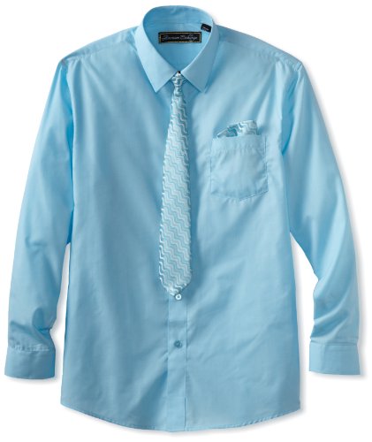 American Exchange Big Boys' Dress Shirt with Tie and Pocket Square, Turquoise, 8