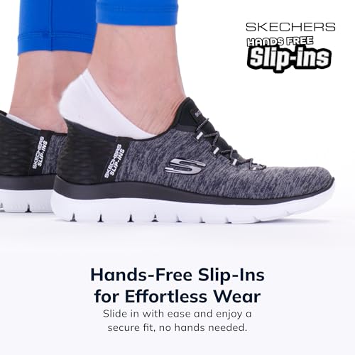 Skechers Women's Summits Hands-Free Slip-Ins – Memory Foam Insole, Heel Pillow, Vegan Materials Sneaker, Black White, 5 Wide
