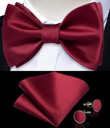 Image of DiBanGu Satin Bow tie Self-Tied Bowtie Set for Men Wedding Prom | Solid Color,Skin-Friendly,Versatile Accessory,Lapel Pin,Pocket Square,Cufflinks,School Dance,Banquet,Dinner,Celebration