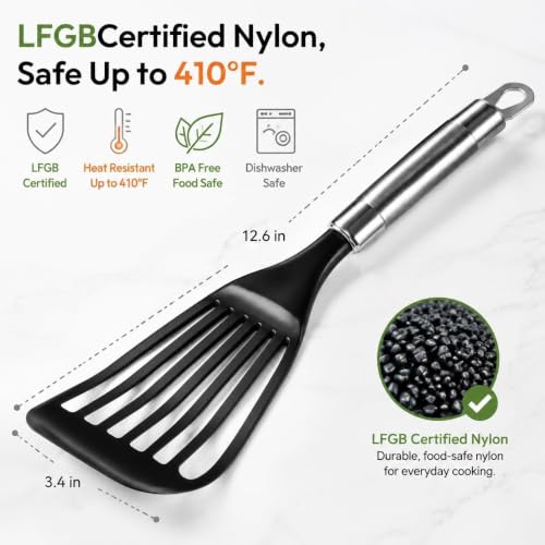 Image of KSENDALO 2 Pack Thin Flexible Fish Spatula for Nonstick Cookware, Black