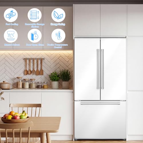 Image of 20.3 Cu. Ft. French Refrigerator, 3-Door French Door Refrigerator with Built-in Ice Maker, Digital Temperature Control with Bottom Mount Freezer Drawer for Kitchen Commercial-Stainless-Steel