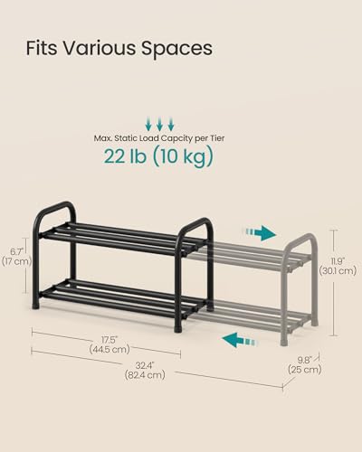 Image of SONGMICS Expandable Shoe Rack, Adjustable Shoe Organizer Storage Shelf, Sturdy and Heavy-Duty, for Closet, Entryway, Living Room, 2-Tier, Ink Black ULMR026BD01