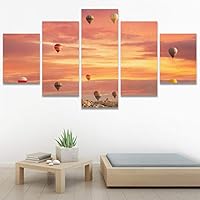 SIGNWIN 5 Panel Canvas Wall Art Modern Art Expressive Hot Air Balloon Minimalist Multicolor Photography Transportation for Home Decorations Ready to Hang - 60