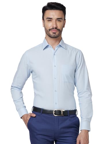 Image of Raymond Men Slim Fit Structure Pattern Pure Cotton Semi Cutaway Collar Full Sleeve Formal Shirt