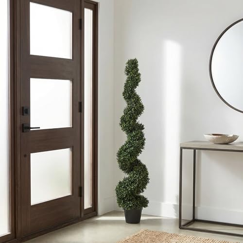 5 Ft Artificial Boxwood Spiral Topiary Tree - Realistic Fake Plant with Weighted Pot for Indoor or...