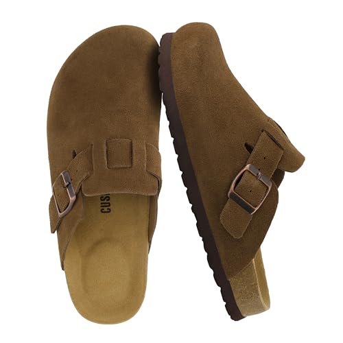 CUSHIONAIRE Hana - Genuine Leather Suede Classic Clog Womens Shoes - Slip On Mule Comfortable Shoes for Women, BROWN 9