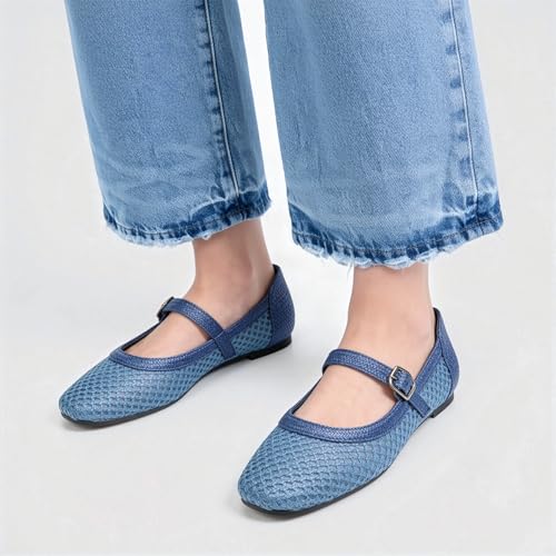 Image of Trary Mary Jane Shoes Women Woven Flats for Women Dressy Ballet Flats Squared Toe Mary Jane Flats Shoes