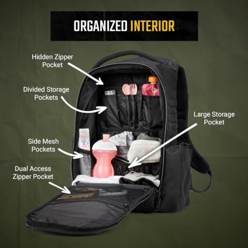 Image of Tactical Baby Gear Daypack Tactical Diaper Bag Backpack for Dads - MOLLE compatible, Built-in Changing Mat, Stroller Straps (Black 4th Gen)