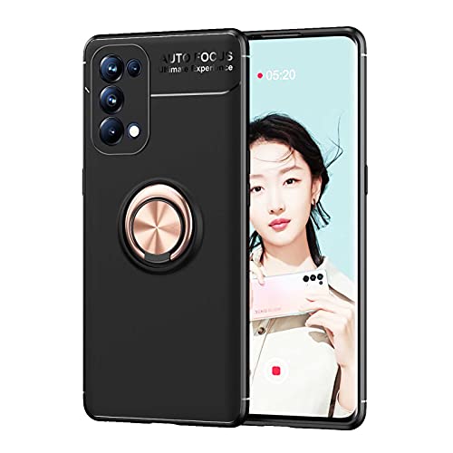 GOKEN Coque pour Oppo Reno 6 Pro 5G (Oppo Reno6 Pro 5G), TPU Silicone en Gel Antichoc Housse Protection Étui, Bumper Case Cover avec Anti-Scratch, Anneau Rotation de 360 ° Degres, Or Rose+Noir Cover