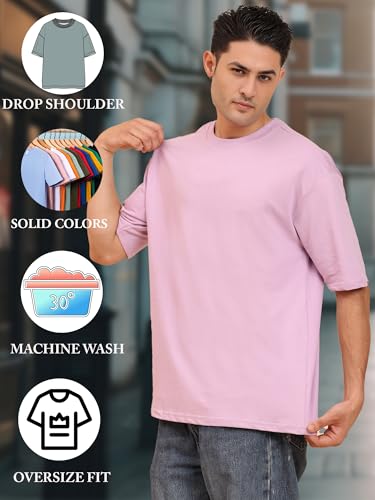 Image of Amazon Brand - Anarva Men's Oversized Cotton T-Shirt | Crew Neck | Half Sleeve | Solid Casual Tee