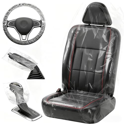 DGSL 330 PCS Disposable Car Seat Covers Clear Plastic Vehicle Seat Protector Set Includes Wheel Covers Gear Selector Covers and Handbrake Cover for Auto Truck Bus Accessories