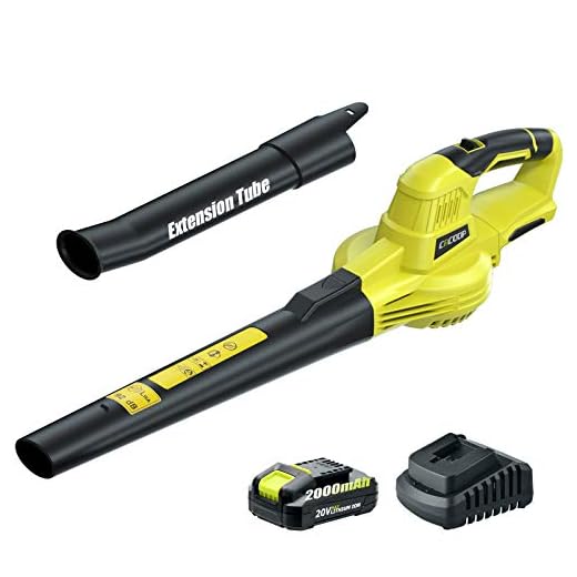 CACOOP Cordless Leaf Blower/ Sweeper w/ Battery,2 Speed Variable,Extendable Battery Powered Patio Air Blower Lightweight Portable for Garden Patio Grass Snow Clean(20V MAX)