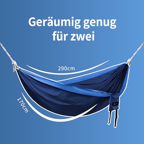 BTRWOR Hängematte Outdoor für 2 Personen | 300kg Traglast | Doppelhängematte mit Befestigungs-Set | Nylon Camping Reisehängematte | 290x170cm(Marineblau)