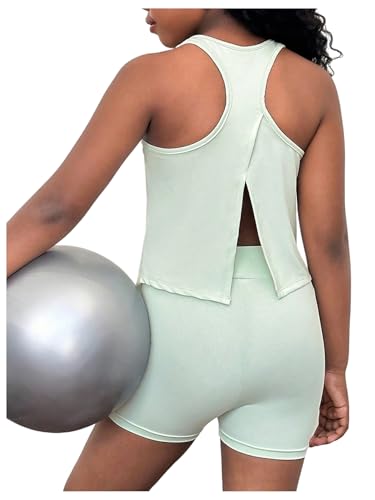 Image of BEAUDRM Girl's 2 Piece Workout Outfits Crop Top and Shorts Athletic Sets | Activewear Sets,Dance Sets,Tumbling Outfits,Hip Hop Dance Outfits,Cheer Practice Outfits for Girls