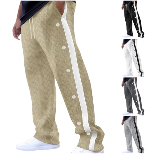 Cambkatl Men's Colorblock Jacquard Sweatpants Elastic Waist Drawstring Loose Button Side Straight Jogger Pants with Pockets2